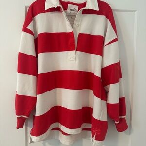Aerie Red and White Striped Rugby Shirt